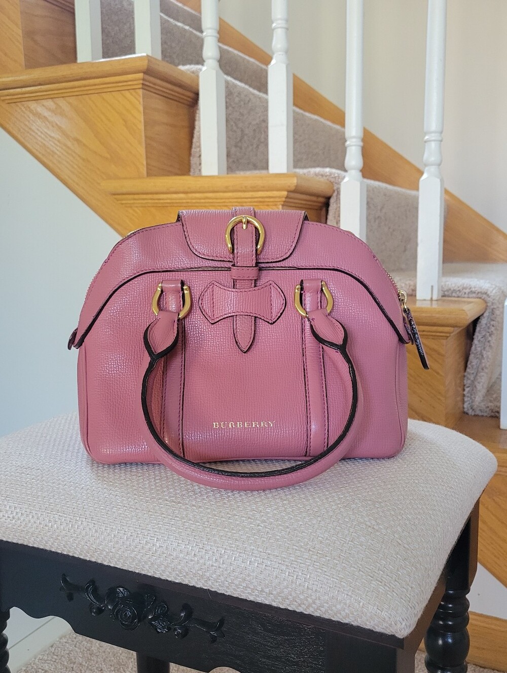 Authentic Burberry Banner Small Pink Leather Satchel Crossbody Bag
